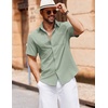 image:imageCOOFANDY Mens Button Down Short Sleeve Shirt Casual Cotton Summer Beach Linen Wedding Shirts with PocketMint Green