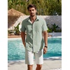 image:imageCOOFANDY Mens Button Down Short Sleeve Shirt Casual Cotton Summer Beach Linen Wedding Shirts with PocketMint Green