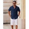 image:imageCOOFANDY Mens Button Down Short Sleeve Shirt Casual Cotton Summer Beach Linen Wedding Shirts with PocketNavy Blue