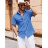 image:imageCOOFANDY Mens Button Down Short Sleeve Shirt Casual Cotton Summer Beach Linen Wedding Shirts with PocketOcean Blue
