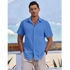 image:imageCOOFANDY Mens Button Down Short Sleeve Shirt Casual Cotton Summer Beach Linen Wedding Shirts with PocketOcean Blue