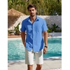 image:imageCOOFANDY Mens Button Down Short Sleeve Shirt Casual Cotton Summer Beach Linen Wedding Shirts with PocketOcean Blue
