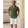 image:imageCOOFANDY Mens Button Down Short Sleeve Shirt Casual Cotton Summer Beach Linen Wedding Shirts with PocketOlive Green