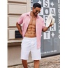 image:imageCOOFANDY Mens Button Down Short Sleeve Shirt Casual Cotton Summer Beach Linen Wedding Shirts with PocketPink