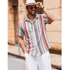 image:imageCOOFANDY Mens Button Down Short Sleeve Shirt Casual Cotton Summer Beach Linen Wedding Shirts with PocketRetro Stripe