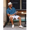 image:imageCOOFANDY Mens Button Down Short Sleeve Shirt Casual Cotton Summer Beach Linen Wedding Shirts with PocketSea Blue