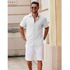 image:imageCOOFANDY Mens Button Down Short Sleeve Shirt Casual Cotton Summer Beach Linen Wedding Shirts with PocketWhite