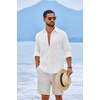 image:imageCOOFANDY Mens Casual Button Down Shirts Long Sleeve Cotton Beach Wedding Shirt Summer Linen Shirt for MenAll White