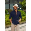 image:imageCOOFANDY Mens Casual Button Down Shirts Long Sleeve Cotton Beach Wedding Shirt Summer Linen Shirt for MenNavy Blue