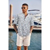 image:imageCOOFANDY Mens Casual Henley Shirt Short Sleeve Band Collar Linen Shirt Summer Beach Hippie TShirtsLeafgrey