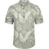 image:imageCOOFANDY Mens Casual Henley Shirt Short Sleeve Band Collar Linen Shirt Summer Beach Hippie TShirtsLeafsage Green  White