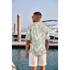 image:imageCOOFANDY Mens Casual Henley Shirt Short Sleeve Band Collar Linen Shirt Summer Beach Hippie TShirtsLeafsage Green  White
