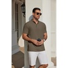 image:imageCOOFANDY Mens Casual Henley Shirt Short Sleeve Cotton Pique Band Collar Shirt Summer Button Basic Tee ShirtsArmy Green