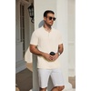 image:imageCOOFANDY Mens Casual Henley Shirt Short Sleeve Cotton Pique Band Collar Shirt Summer Button Basic Tee ShirtsBeige