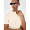 image:imageCOOFANDY Mens Casual Henley Shirt Short Sleeve Cotton Pique Band Collar Shirt Summer Button Basic Tee ShirtsBeige