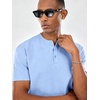 image:imageCOOFANDY Mens Casual Henley Shirt Short Sleeve Cotton Pique Band Collar Shirt Summer Button Basic Tee ShirtsBlue