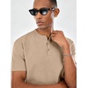 image:imageCOOFANDY Mens Casual Henley Shirt Short Sleeve Cotton Pique Band Collar Shirt Summer Button Basic Tee ShirtsKhaki