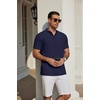 image:imageCOOFANDY Mens Casual Henley Shirt Short Sleeve Cotton Pique Band Collar Shirt Summer Button Basic Tee ShirtsNavy Blue
