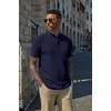 image:imageCOOFANDY Mens Casual Henley Shirt Short Sleeve Cotton Pique Band Collar Shirt Summer Button Basic Tee ShirtsNavy Blue