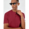 image:imageCOOFANDY Mens Casual Henley Shirt Short Sleeve Cotton Pique Band Collar Shirt Summer Button Basic Tee ShirtsRed