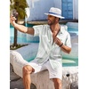 image:imageCOOFANDY Mens Hawaiian Shirt Short Sleeve Floral Button Down Shirts Tropical Holiday Beach ShirtsStriped  Light Green