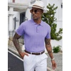 image:imageCOOFANDY Mens Knit Polo Shirts Short Sleeve Ribbed Textured Polo Shirt Lightweight Casual Golf Shirts Collared T ShirtLight Purple