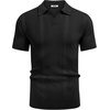image:imageCOOFANDY Mens Knit Polo Shirts V Neck Textured Polo Shirts Short Sleeve Breathable Polo Casual Collared T Shirt Fashion TopsAll Black