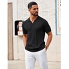 image:imageCOOFANDY Mens Knit Polo Shirts V Neck Textured Polo Shirts Short Sleeve Breathable Polo Casual Collared T Shirt Fashion TopsAll Black