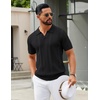 image:imageCOOFANDY Mens Knit Polo Shirts V Neck Textured Polo Shirts Short Sleeve Breathable Polo Casual Collared T Shirt Fashion TopsAll Black