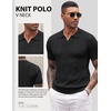 image:imageCOOFANDY Mens Knit Polo Shirts V Neck Textured Polo Shirts Short Sleeve Breathable Polo Casual Collared T Shirt Fashion TopsAll Black