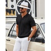 image:imageCOOFANDY Mens Knit Polo Shirts V Neck Textured Polo Shirts Short Sleeve Breathable Polo Casual Collared T Shirt Fashion TopsAll Black