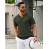 image:imageCOOFANDY Mens Knit Polo Shirts V Neck Textured Polo Shirts Short Sleeve Breathable Polo Casual Collared T Shirt Fashion TopsArmy Green