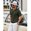 image:imageCOOFANDY Mens Knit Polo Shirts V Neck Textured Polo Shirts Short Sleeve Breathable Polo Casual Collared T Shirt Fashion TopsArmy Green