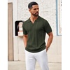 image:imageCOOFANDY Mens Knit Polo Shirts V Neck Textured Polo Shirts Short Sleeve Breathable Polo Casual Collared T Shirt Fashion TopsArmy Green