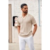 image:imageCOOFANDY Mens Knit Polo Shirts V Neck Textured Polo Shirts Short Sleeve Breathable Polo Casual Collared T Shirt Fashion TopsBchampagne  Beige