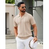 image:imageCOOFANDY Mens Knit Polo Shirts V Neck Textured Polo Shirts Short Sleeve Breathable Polo Casual Collared T Shirt Fashion TopsBchampagne