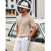 image:imageCOOFANDY Mens Knit Polo Shirts V Neck Textured Polo Shirts Short Sleeve Breathable Polo Casual Collared T Shirt Fashion TopsBchampagne