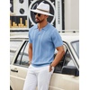 image:imageCOOFANDY Mens Knit Polo Shirts V Neck Textured Polo Shirts Short Sleeve Breathable Polo Casual Collared T Shirt Fashion TopsBlight Blue