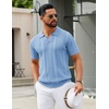 image:imageCOOFANDY Mens Knit Polo Shirts V Neck Textured Polo Shirts Short Sleeve Breathable Polo Casual Collared T Shirt Fashion TopsBlight Blue