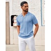image:imageCOOFANDY Mens Knit Polo Shirts V Neck Textured Polo Shirts Short Sleeve Breathable Polo Casual Collared T Shirt Fashion TopsBlight Blue