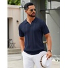 image:imageCOOFANDY Mens Knit Polo Shirts V Neck Textured Polo Shirts Short Sleeve Breathable Polo Casual Collared T Shirt Fashion TopsBnavy Blue