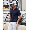 image:imageCOOFANDY Mens Knit Polo Shirts V Neck Textured Polo Shirts Short Sleeve Breathable Polo Casual Collared T Shirt Fashion TopsBnavy Blue