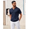 image:imageCOOFANDY Mens Knit Polo Shirts V Neck Textured Polo Shirts Short Sleeve Breathable Polo Casual Collared T Shirt Fashion TopsBnavy Blue