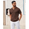 image:imageCOOFANDY Mens Knit Polo Shirts V Neck Textured Polo Shirts Short Sleeve Breathable Polo Casual Collared T Shirt Fashion TopsBrown