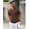 image:imageCOOFANDY Mens Knit Polo Shirts V Neck Textured Polo Shirts Short Sleeve Breathable Polo Casual Collared T Shirt Fashion TopsBrown
