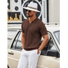 image:imageCOOFANDY Mens Knit Polo Shirts V Neck Textured Polo Shirts Short Sleeve Breathable Polo Casual Collared T Shirt Fashion TopsBrown