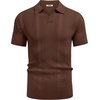 image:imageCOOFANDY Mens Knit Polo Shirts V Neck Textured Polo Shirts Short Sleeve Breathable Polo Casual Collared T Shirt Fashion TopsBrown
