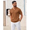 image:imageCOOFANDY Mens Knit Polo Shirts V Neck Textured Polo Shirts Short Sleeve Breathable Polo Casual Collared T Shirt Fashion TopsCaramel