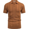 image:imageCOOFANDY Mens Knit Polo Shirts V Neck Textured Polo Shirts Short Sleeve Breathable Polo Casual Collared T Shirt Fashion TopsCaramel