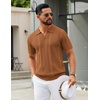 image:imageCOOFANDY Mens Knit Polo Shirts V Neck Textured Polo Shirts Short Sleeve Breathable Polo Casual Collared T Shirt Fashion TopsCaramel